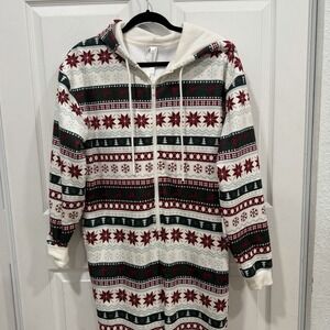 Fabletics Men Cozy Fleece Hooded One Piece‎ Jumpsuit Holiday Fairisle Medium NWT